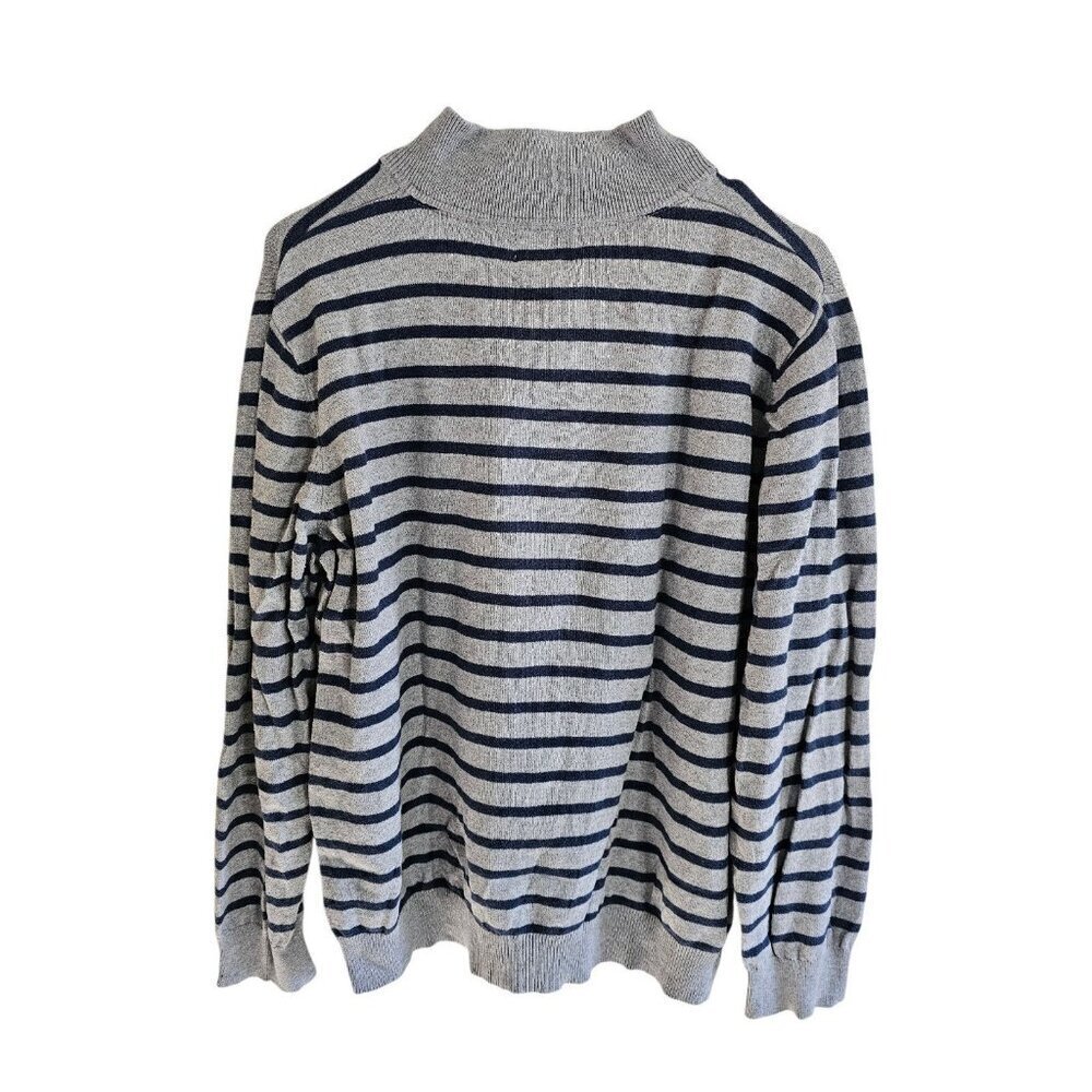 L.L. Bean Men’s Large Gray Navy Striped Quarter Zip Cotton Cashmere Sweater - Picture 3 of 6